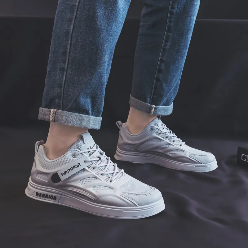 Warrior Mesh Surface White Sneakers Lightweight And Breathable Low Top Skateboard Shoes Men's Gray-8