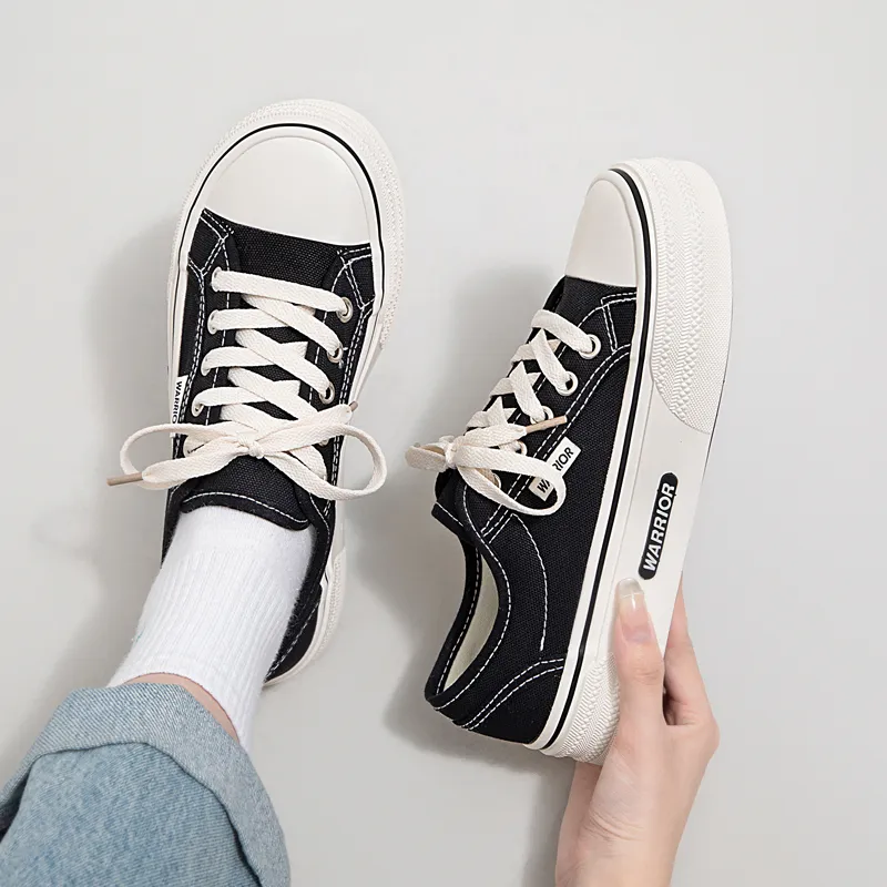 Warrior Low Top Canvas Shoes Women's Black-6