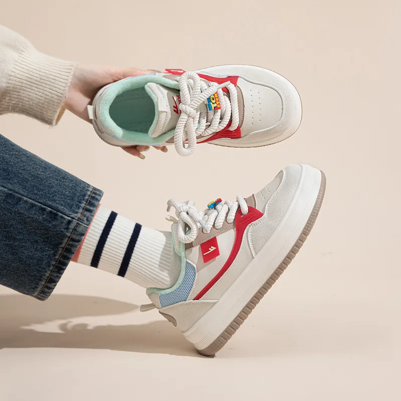 Warrior Warm Wear Resistant Lightweight Low Top Skateboard Shoes Women's Beige Red Light Blue-7
