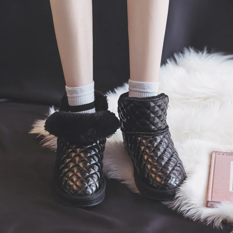Warrior Thickened And Fleece Lined Padded Shoes Warm Ankle Length Snow Boots Women's Black-8
