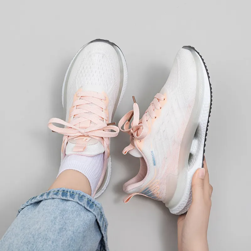 Warrior Students Mesh Athletic Shoes Durable Breathable Lightweight Low Top Casual Shoes Women's Beige Pink-5