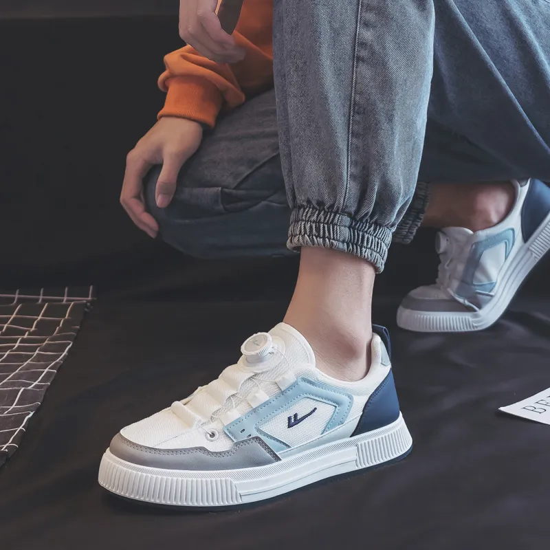 Warrior Durable Lightweight And Breathable Low Top Skateboard Shoes Men's White Light Blue Dark Blue-9