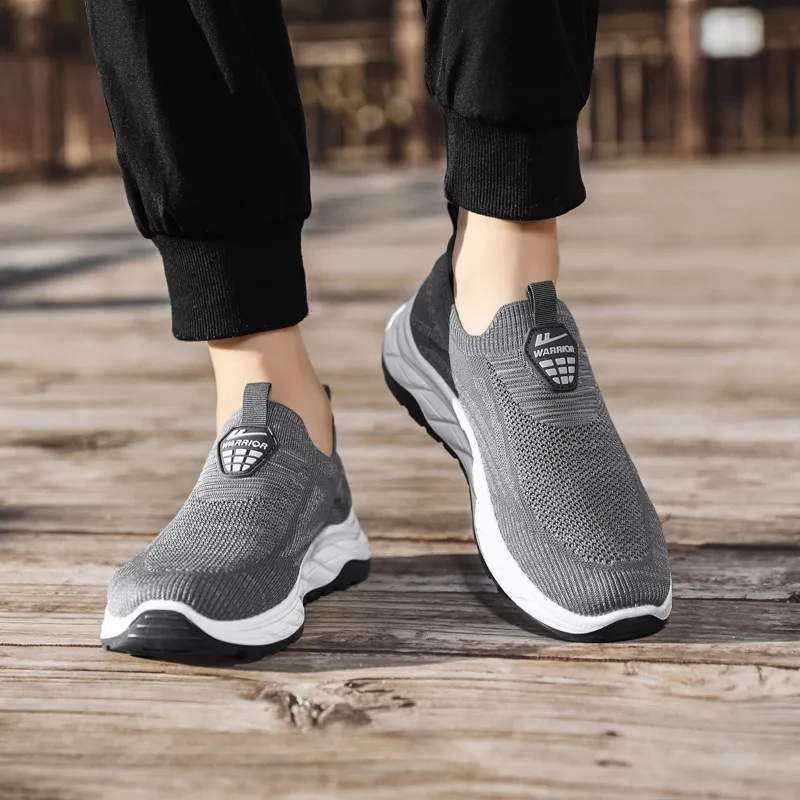 Warrior Soft Sole Elderly Shoes Lightweight And Breathable Low Top Casual Shoes Men's Gray-9