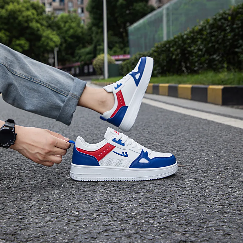 Warrior Wear resistant And Lightweight Low Top Skateboard Shoes Men's White Blue Red-5