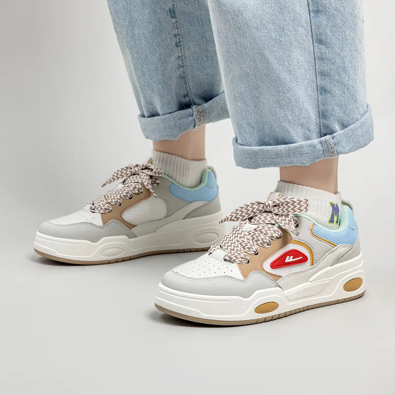 Warrior Preppy Style White Sneakers Wear resistant And Lightweight Low Top Skateboard Shoes Women's Beige Brown Blue-9