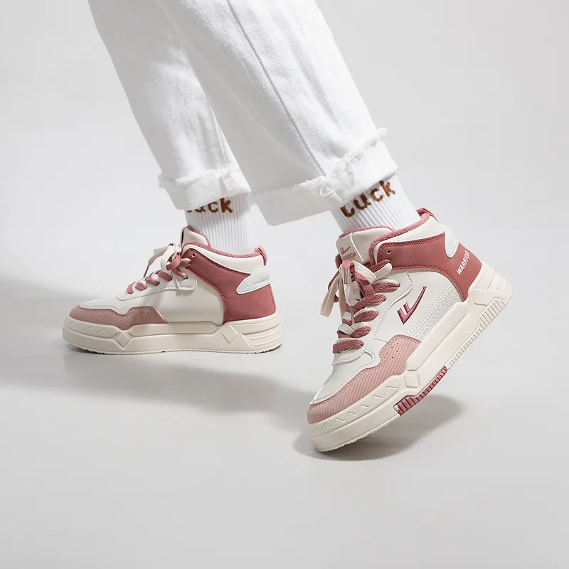 Warrior Fleece Lined Cotton Blend Warm Wear Resistant Lightweight High Top Skateboard Shoes Women's Beige Pink-10