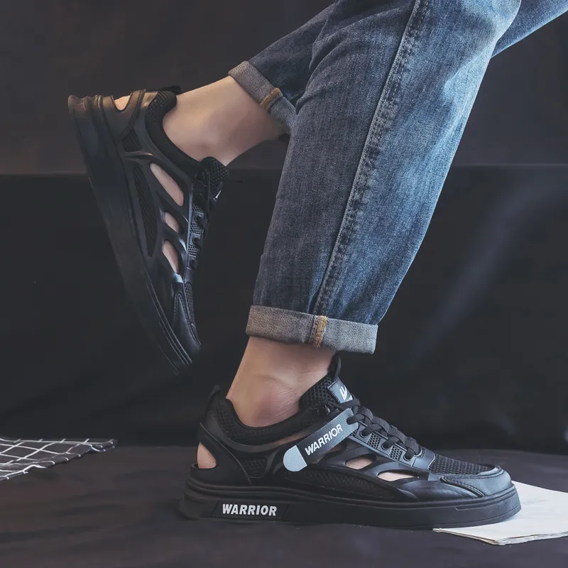 Warrior Comfortable Sandals Lightweight And Breathable Low Top Skateboard Shoes Men's Black-5