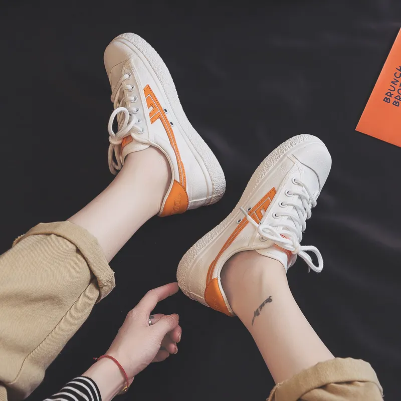 Warrior Low Top Canvas Shoes Women's White Orange-5