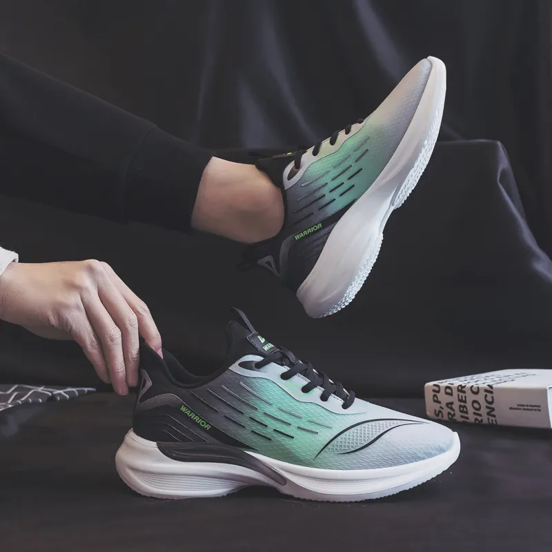 Warrior Students' Running Shoes Lightweight And Breathable Low Top Casual Shoes Men's Black Green-9