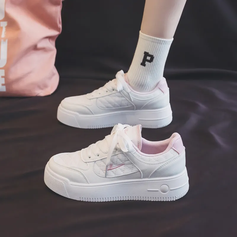 Warrior Students Casual White Sneakers Durable Lightweight And Breathable Low Top Skateboard Shoes Women's White Pink-7