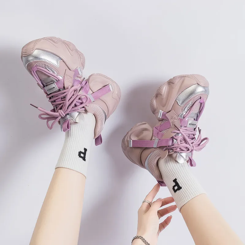 Warrior Abrasion Resistant, Breathable, Lightweight, Height Increasing Low Top Chunky Sneakers Women's Purple Silver-6