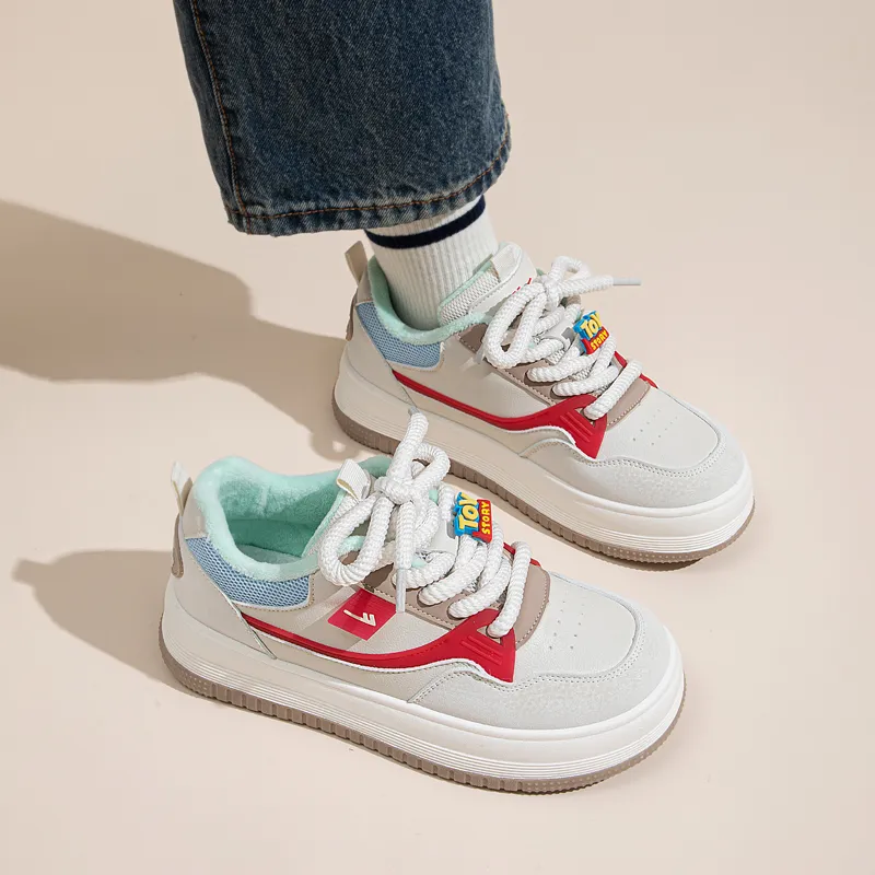 Warrior Warm Wear Resistant Lightweight Low Top Skateboard Shoes Women's Beige Red Light Blue-8