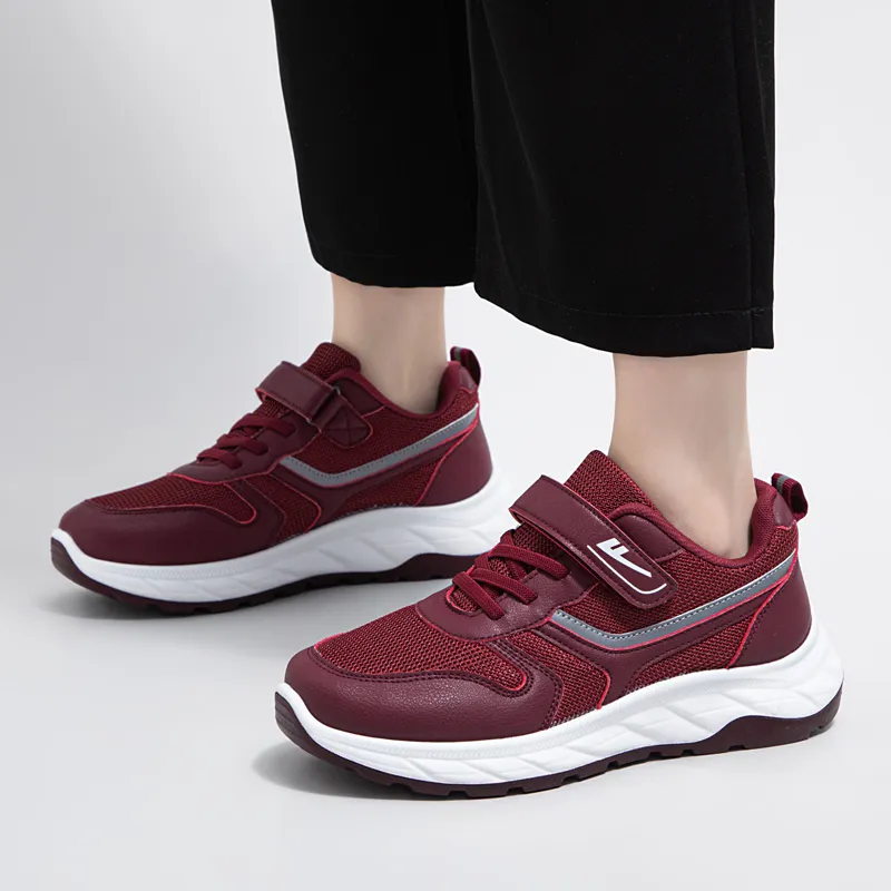 Warrior Comfortable Mom Shoes Anti Slip And Wear Resistant Lightweight Low Top Casual Shoes Women's Burgundy-6