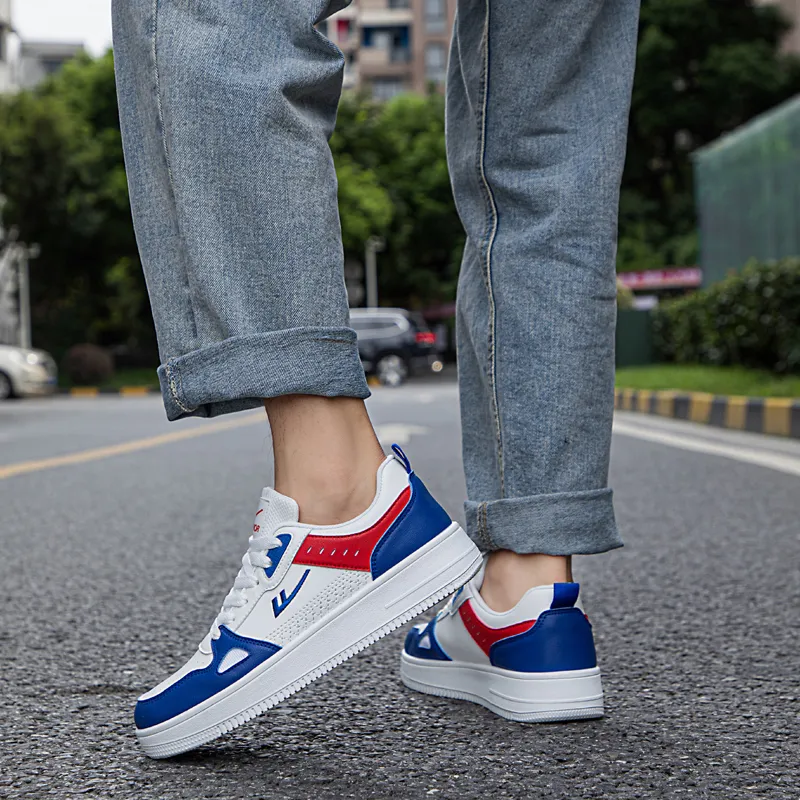 Warrior Wear resistant And Lightweight Low Top Skateboard Shoes Men's White Blue Red-7