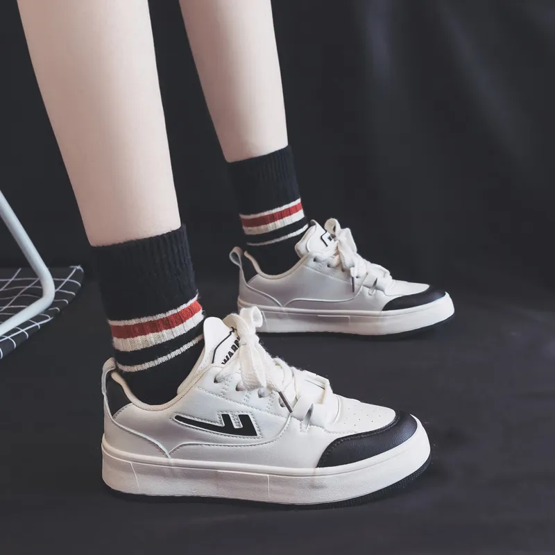 Warrior Warrior Students' White Sneakers Durable Lightweight And Breathable Low Top Skateboard Shoes Women's Black-9