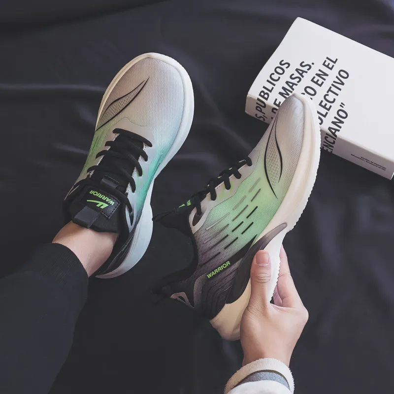 Warrior Students' Running Shoes Lightweight And Breathable Low Top Casual Shoes Men's Black Green-8
