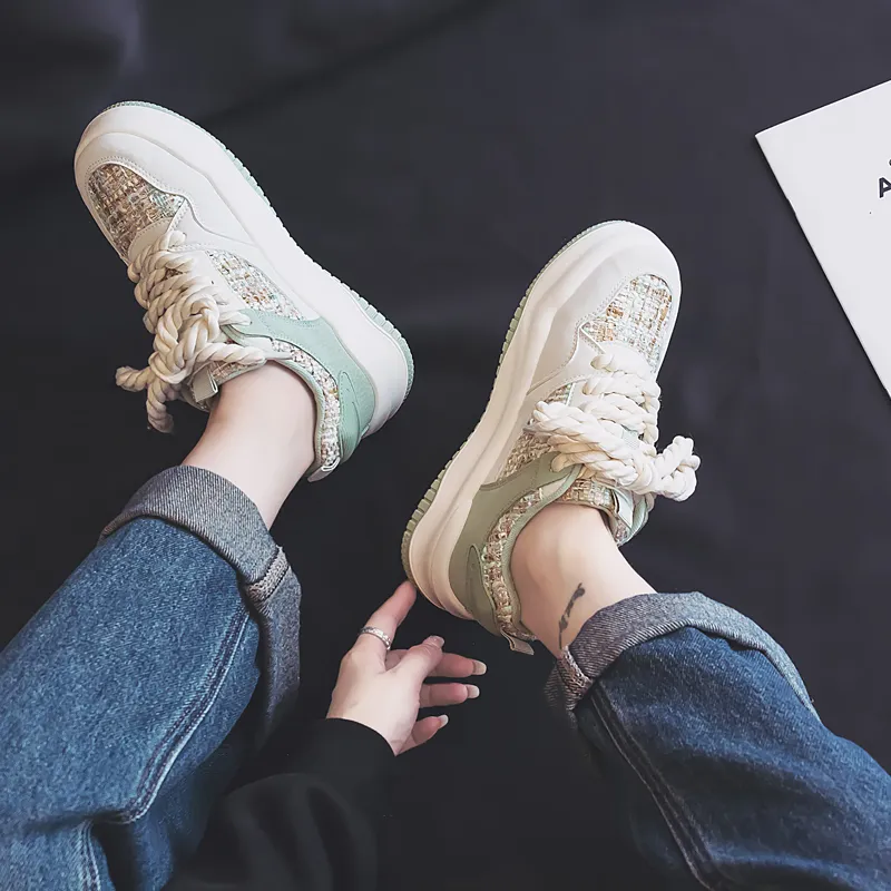 Warrior Chanel Inspired White Sneakers Wear resistant And Lightweight Low Top Skateboard Shoes Women's Beige Green-8