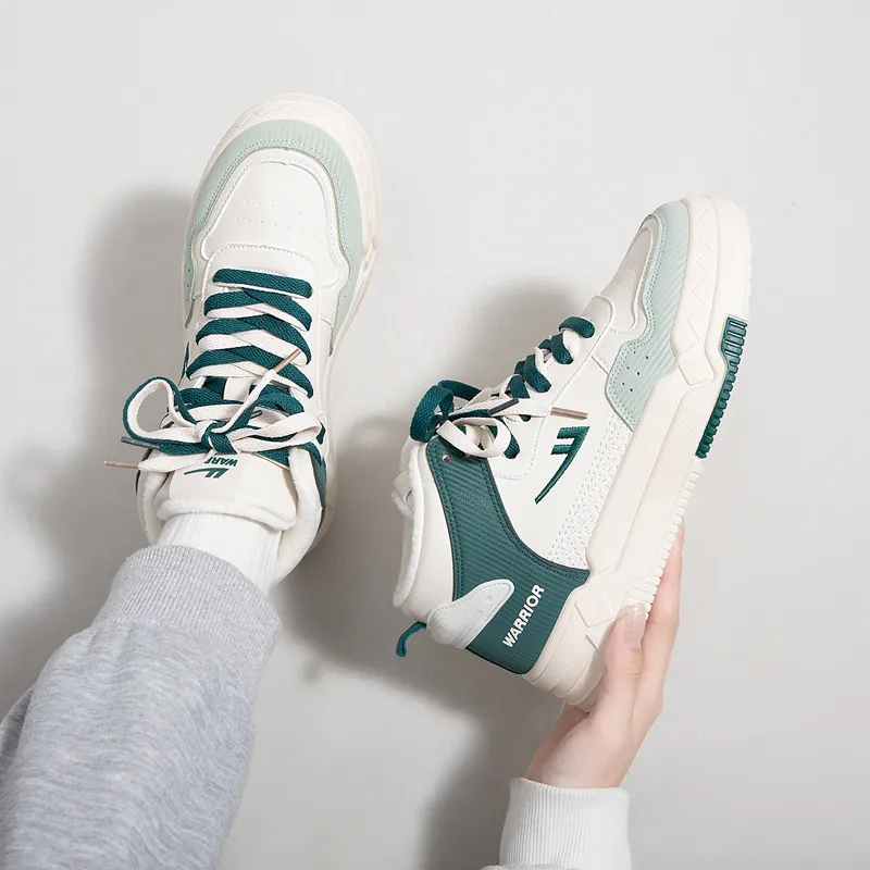 WARRIOR Skateboard Shoes Unisex High Top Beige Green-7