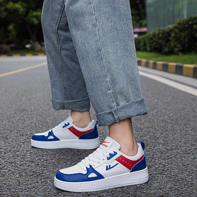 Warrior Wear resistant And Lightweight Low Top Skateboard Shoes Men's White Blue Red-6