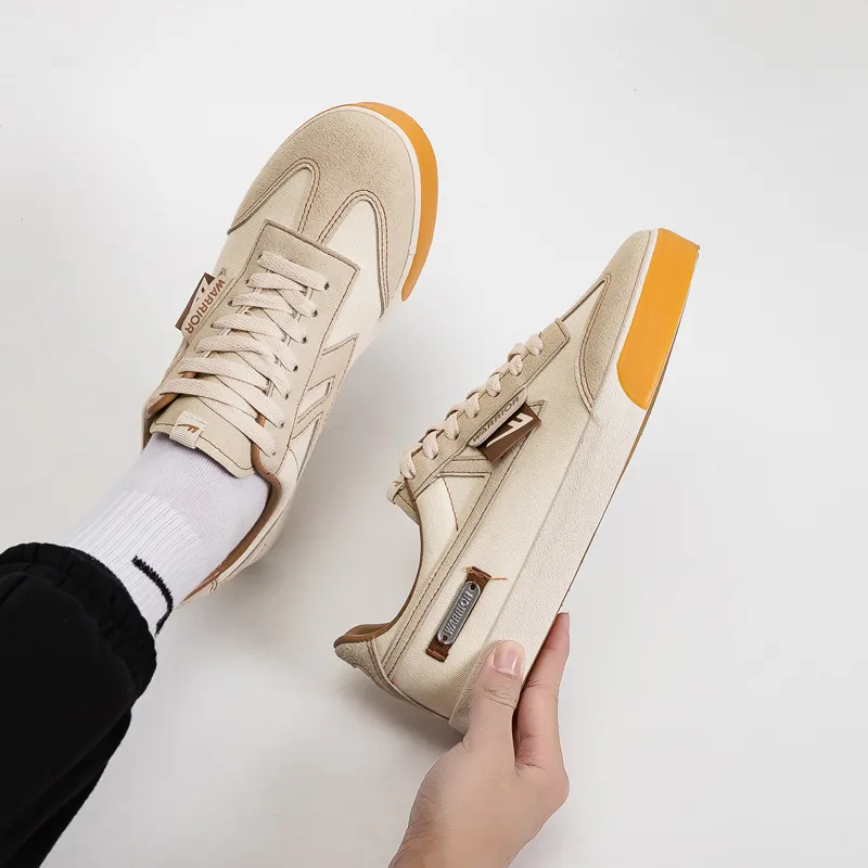 Warrior Ulzzang Trendy Versatile Durable Breathable Low Top Canvas Shoes Unisex Beige Coffee-4