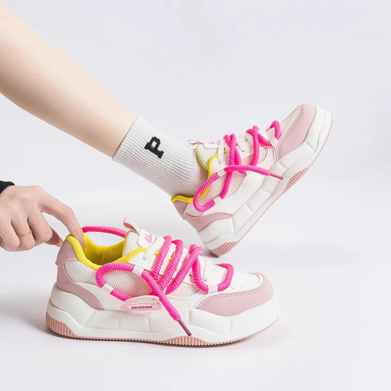 Warrior Height Enhancing Wear Resistant Lightweight Breathable Low Top Skateboard Shoes Women's Beige Pink-5