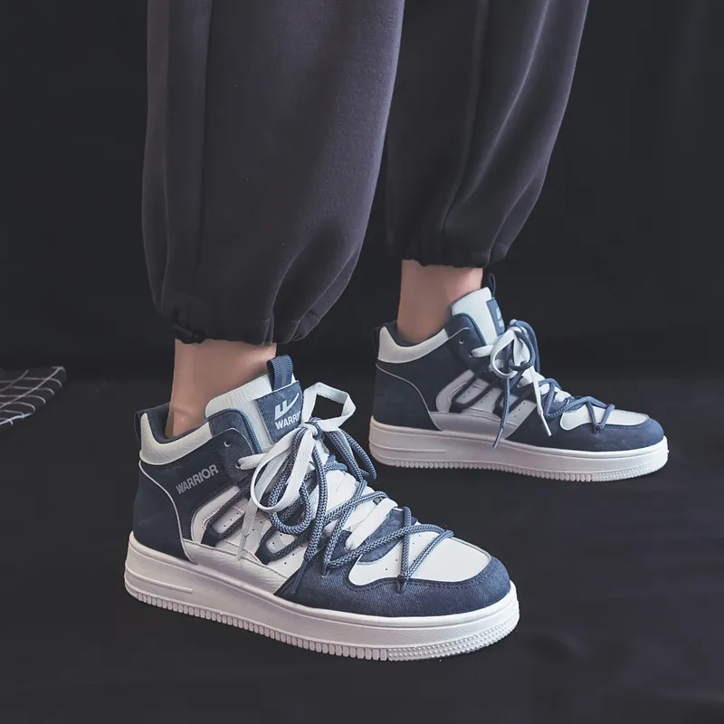Warrior Wear resistant And Lightweight High Top Skateboard Shoes Unisex Beige Blue-6