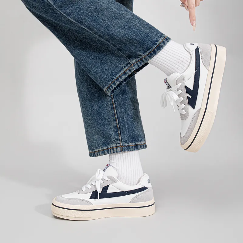 Warrior Students Casual Canvas Shoes Wear resistant And Lightweight Low Top Skateboard Shoes Women's White Gray Blue-7