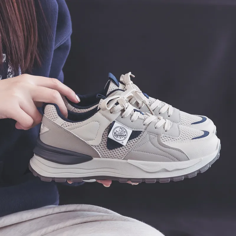 Warrior Students Mesh Casual Shoes Durable Breathable Lightweight Low Top Chunky Sneakers Unisex Gray Blue-9
