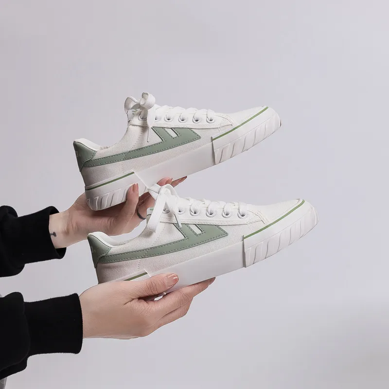 Warrior Wear resistant And Lightweight Low Top Canvas Shoes Unisex White Green-3