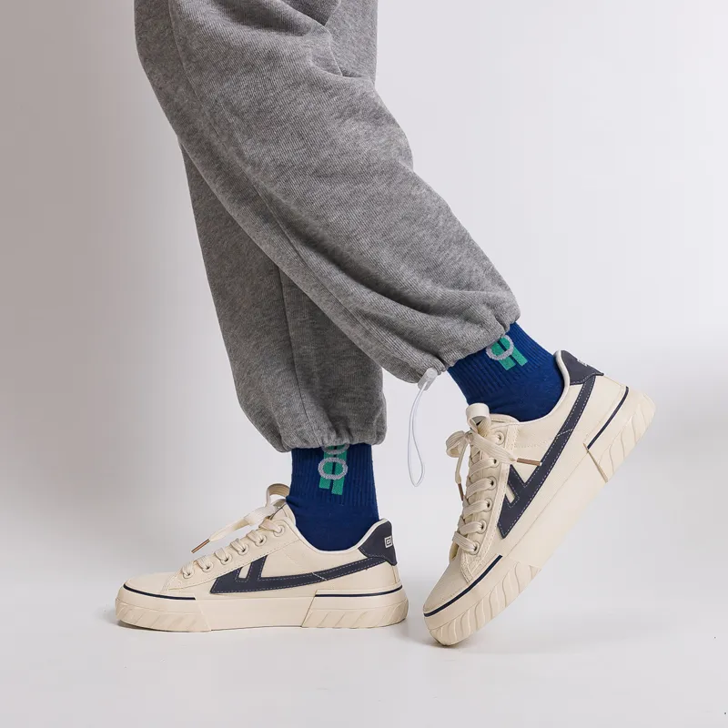 Warrior Breathable And Lightweight Low Top Canvas Shoes Unisex Beige Dark Blue-6