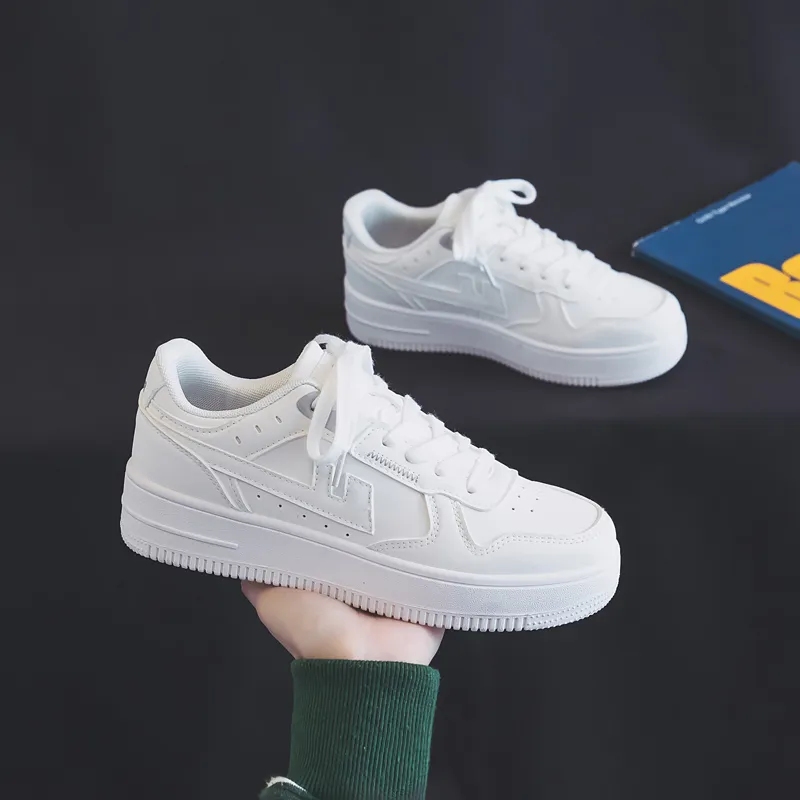 Warrior Students' White Sneakers Wear resistant And Lightweight Low Top Skateboard Shoes Unisex White-4