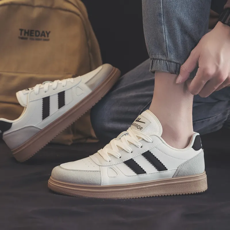 Warrior Students Elegance Casual White Sneakers Wear resistant And Lightweight Low Top Skateboard Shoes Unisex Khaki-8