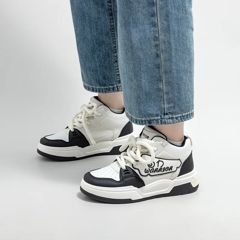 Warrior Wear resistant And Lightweight High Top Skateboard Shoes Women's Beige Black-10