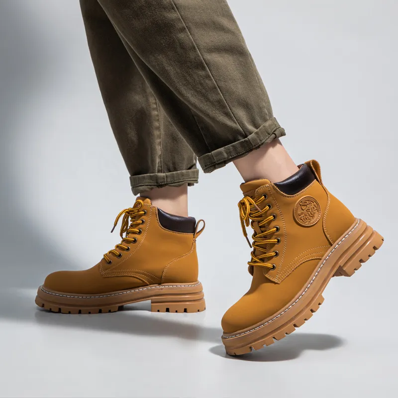 Warrior High Top Casual Versatile Yellow Boots Martin Boot Unisex Camel-10