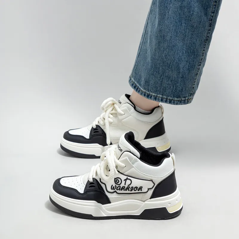 Warrior Wear resistant And Lightweight High Top Skateboard Shoes Women's Beige Black-9