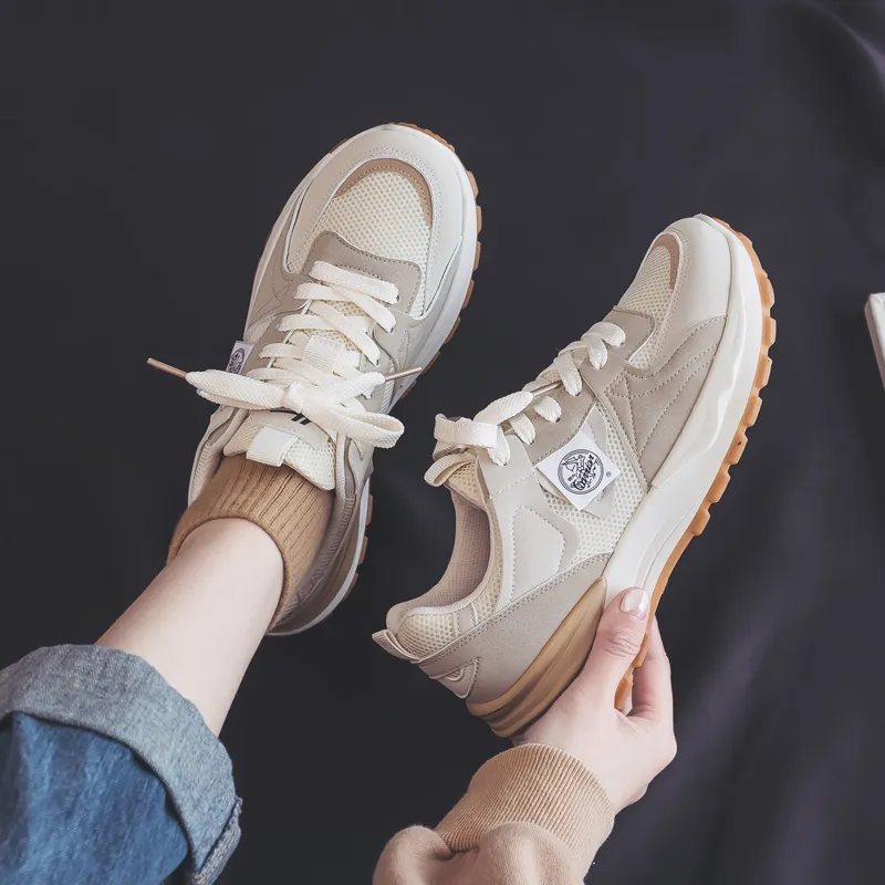 Warrior Sports Casual Wear resistant And Lightweight Low Top Chunky Sneakers Women's Beige Khaki-9