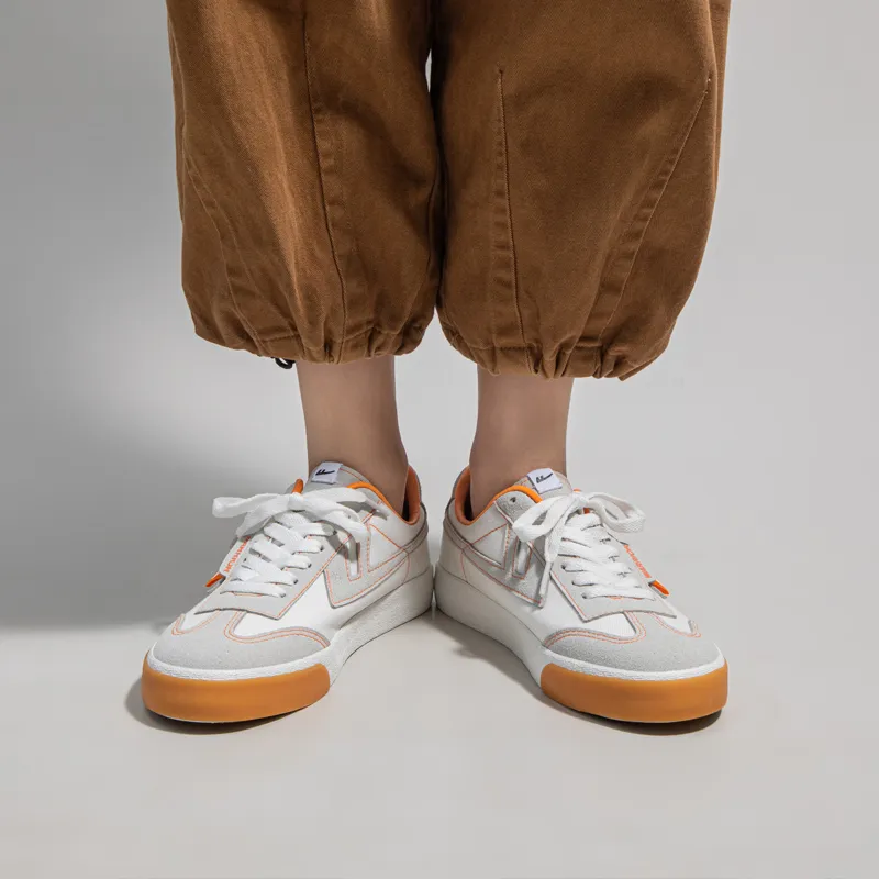 Warrior Ulzzang Trendy Versatile Lightweight Low Top Canvas Shoes Unisex White Gray Orange-8