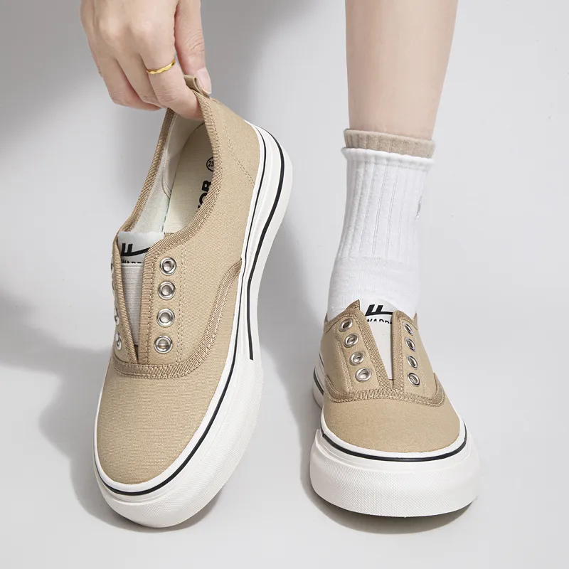 Warrior Lazy Slip on Lightweight And Breathable Canvas Shoes Women's Khaki-4