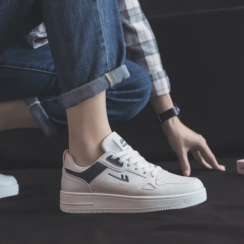 Warrior Casual White Sneakers Durable Lightweight And Breathable Low Top Skateboard Shoes Unisex Beige Blue-7