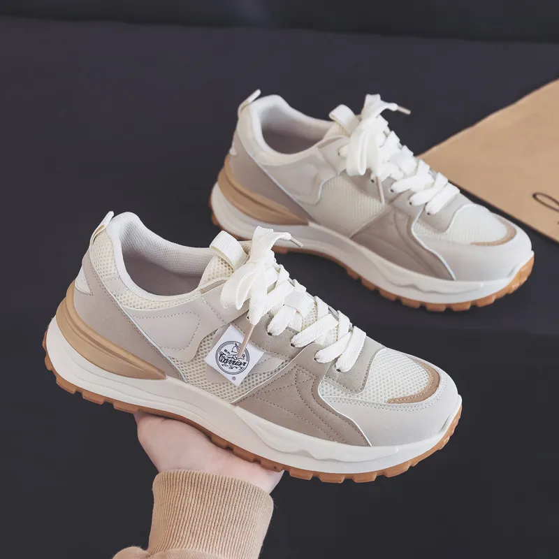 Warrior Sports Casual Wear resistant And Lightweight Low Top Chunky Sneakers Women's Beige Khaki-5