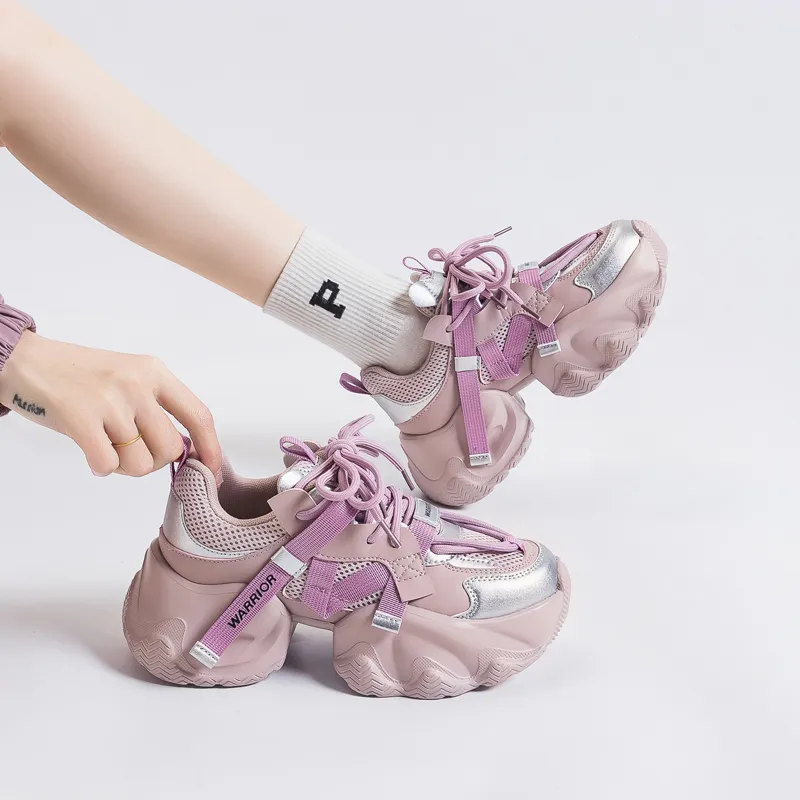 Warrior Abrasion Resistant, Breathable, Lightweight, Height Increasing Low Top Chunky Sneakers Women's Purple Silver-5