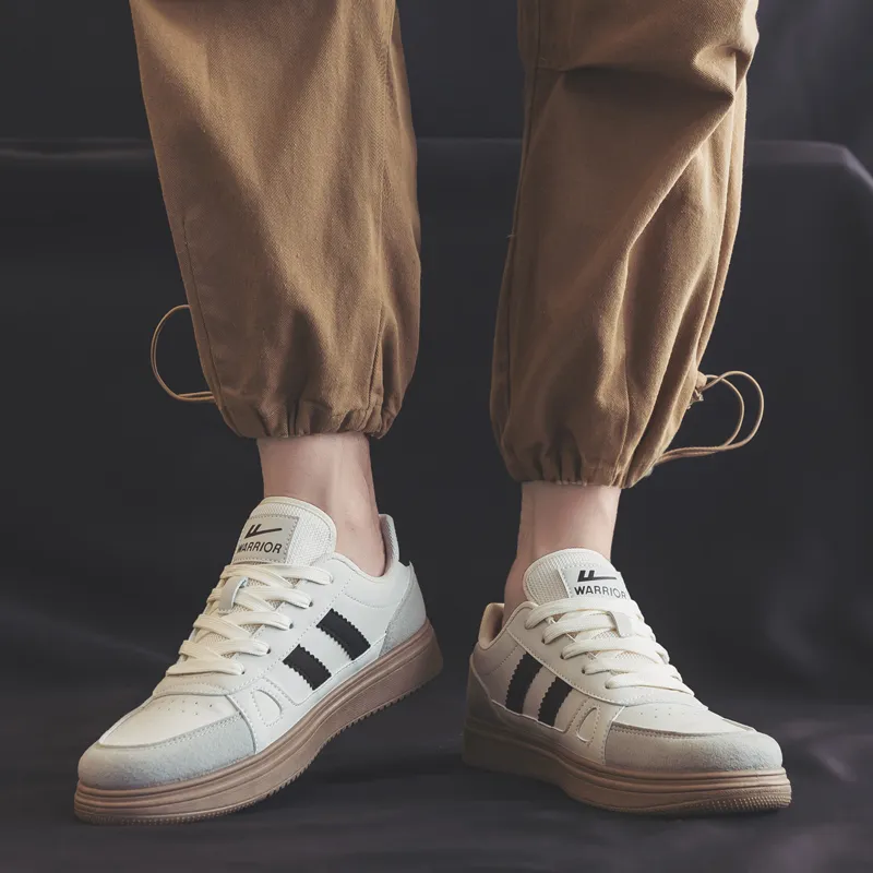 Warrior Students Elegance Casual White Sneakers Wear resistant And Lightweight Low Top Skateboard Shoes Unisex Khaki-7