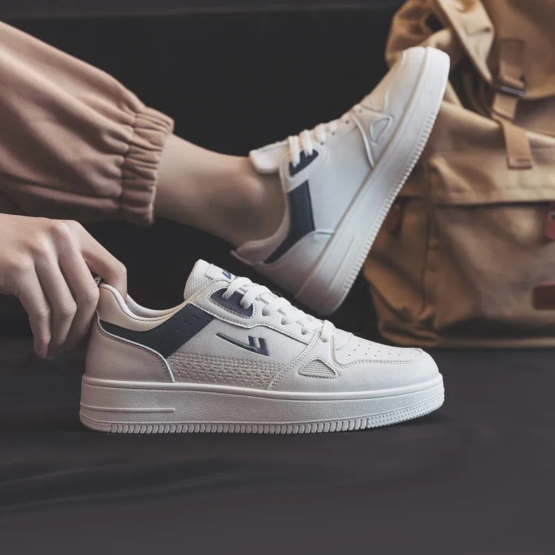 Warrior Casual White Sneakers Durable Lightweight And Breathable Low Top Skateboard Shoes Unisex Beige Blue-9