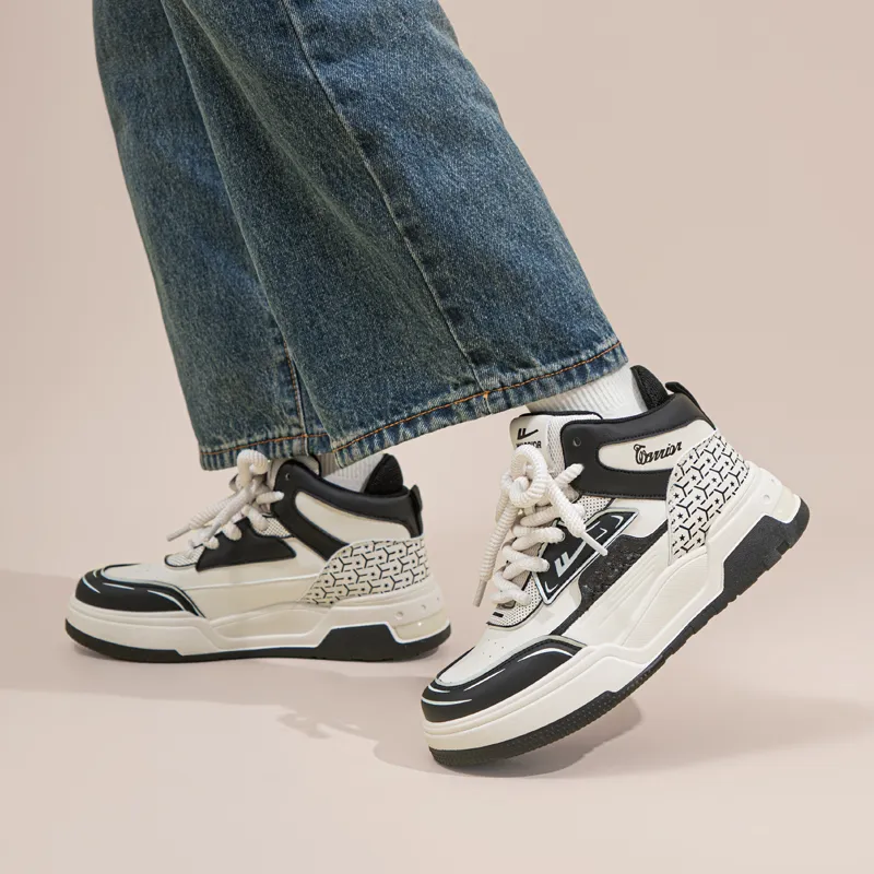 Warrior Warrior High Top Skateboard Shoes Unisex Beige Black-8