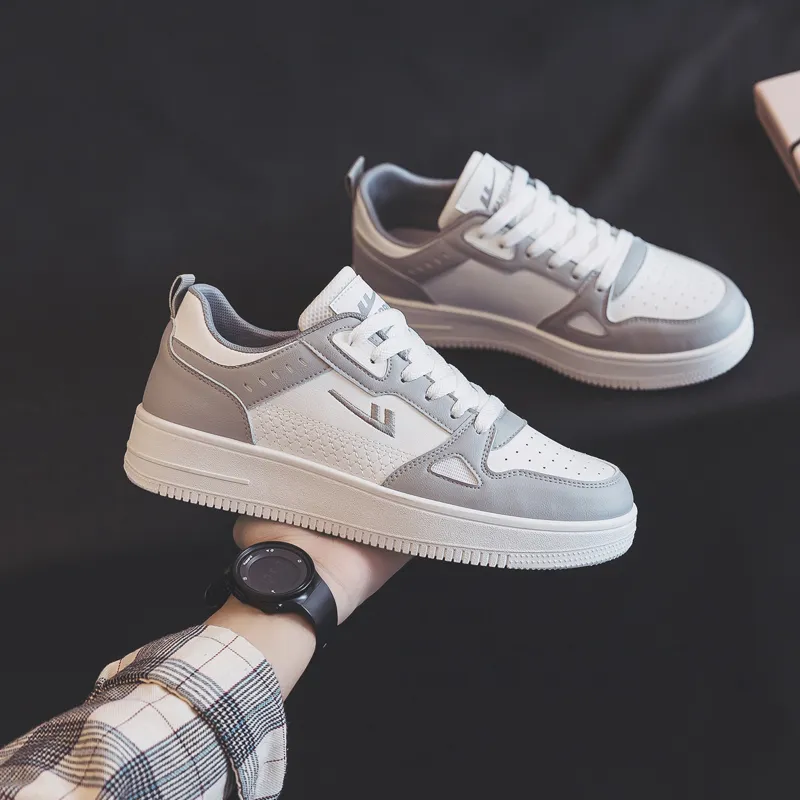 Warrior Small White Shoes Durable Lightweight And Breathable Low Top Skateboard Shoes Unisex White Gray-5