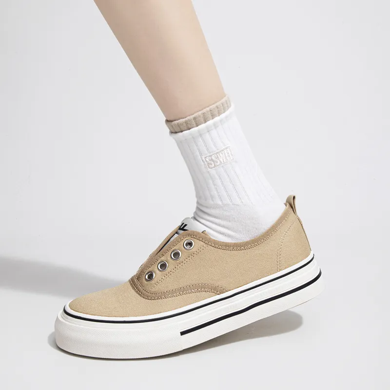 Warrior Lazy Slip on Lightweight And Breathable Canvas Shoes Women's Khaki-8