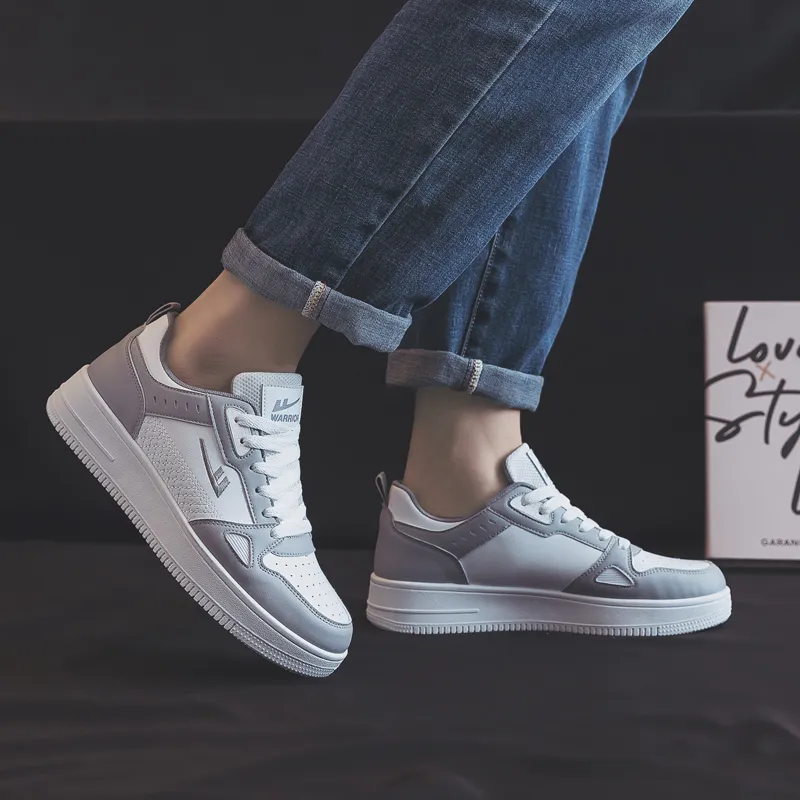 Warrior Small White Shoes Durable Lightweight And Breathable Low Top Skateboard Shoes Unisex White Gray-7