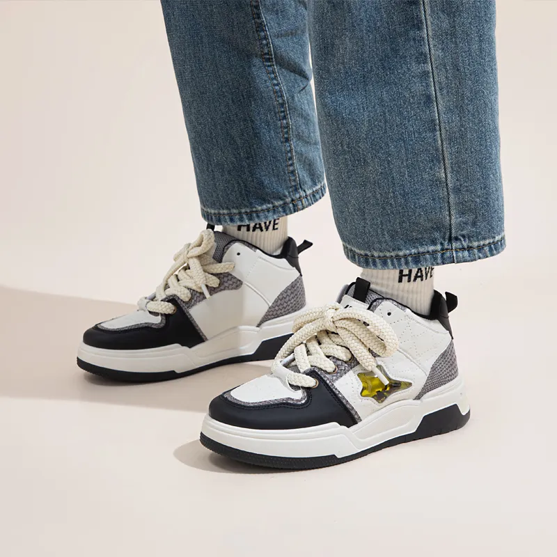 Warrior Wear resistant And Lightweight High Top Skateboard Shoes Unisex Beige Black-5