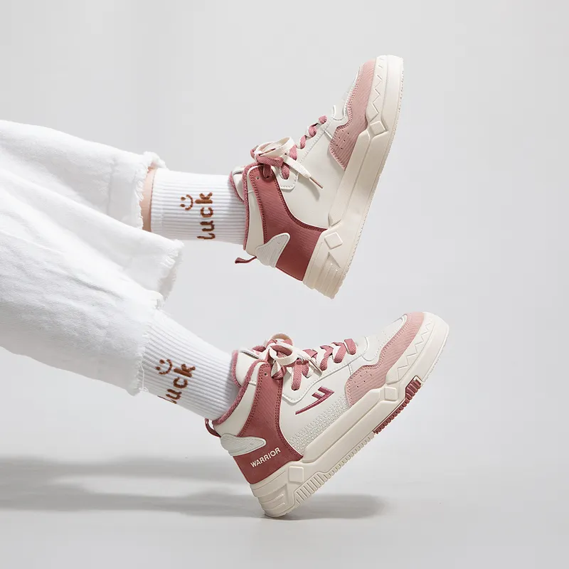 Warrior Fleece Lined Cotton Blend Warm Wear Resistant Lightweight High Top Skateboard Shoes Women's Beige Pink-7