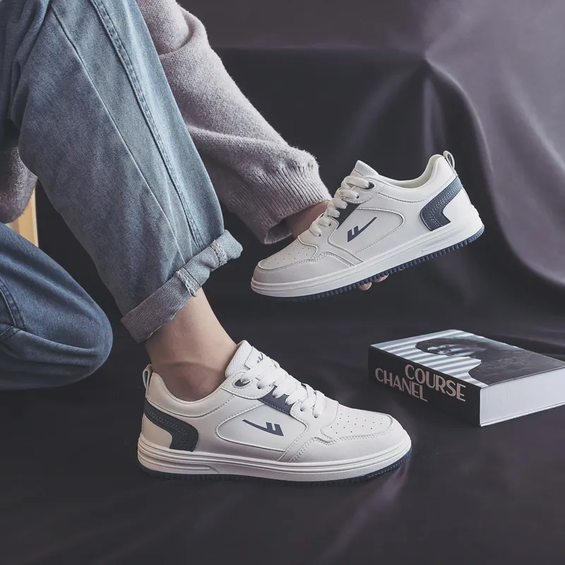 Warrior Casual White Sneakers Durable Lightweight And Breathable Low Top Skateboard Shoes Men's Beige Blue-10